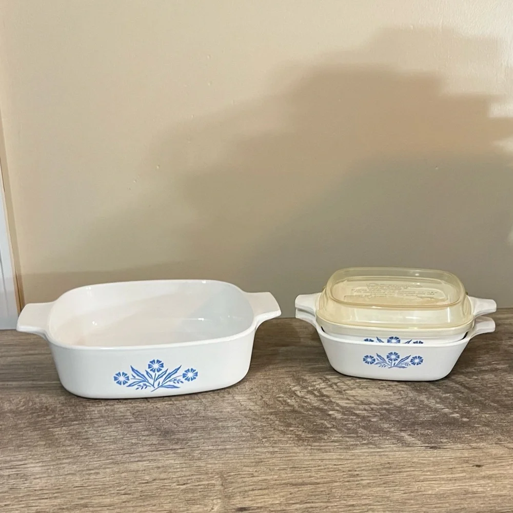 Set of 3 Vintage Cornflower Blue Corning Ware Casserole Dishes 2 Petite & a 1 Qt